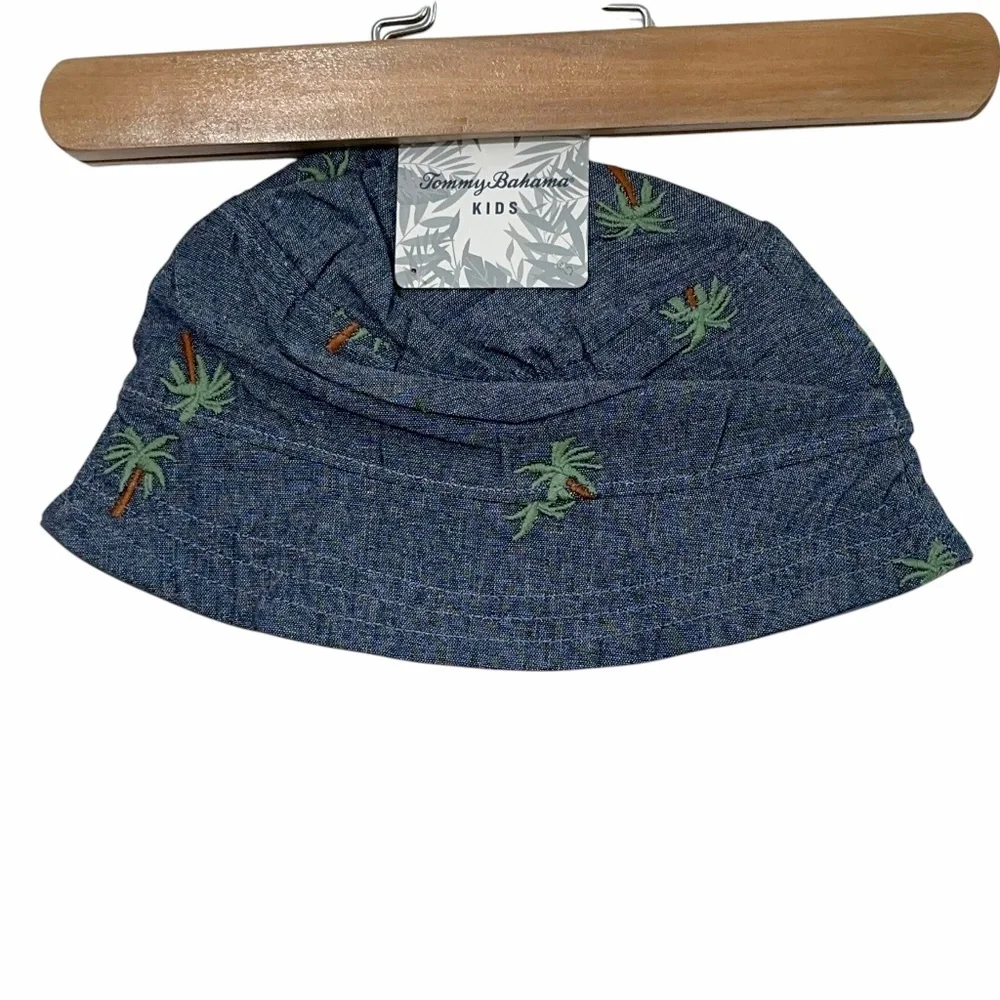 NWT Tommy Bahama Kids Baby Toddler Denim Bucket Hat Palm Tree Sun Beach Summer